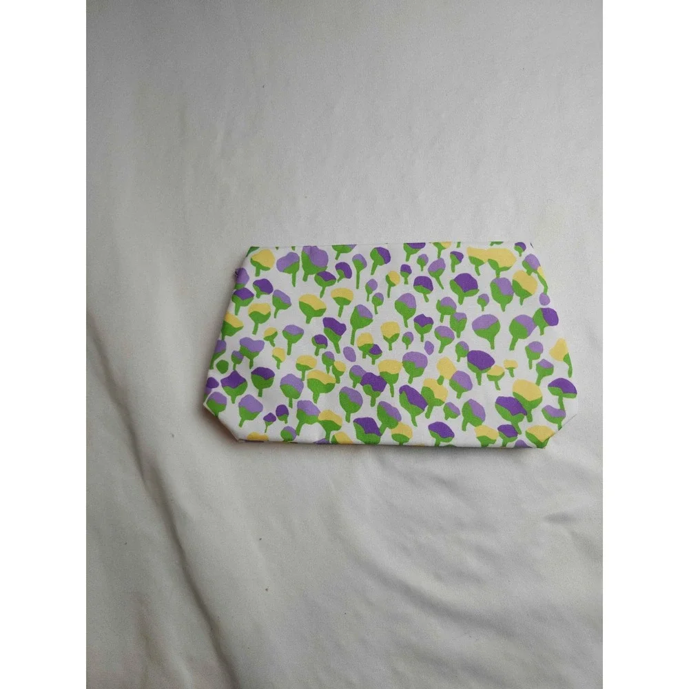 Clinique Floral Makeup Bag Purple Yellow Green Double Zip Cosmetic Pouch Travel